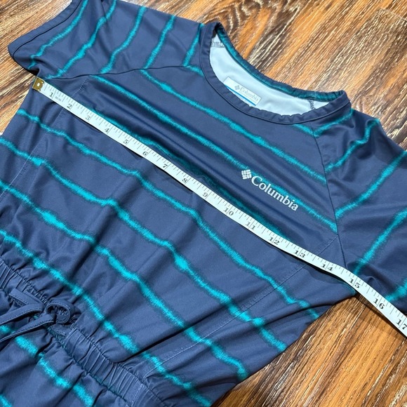 Columbia Girls Size 10 / 12 M PFG Freezer Blue Striped‎ Pocket Shirt Dress Swim - Picture 4 of 7